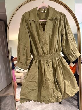 bohme Olive Green Bubble Hem Mini Dress